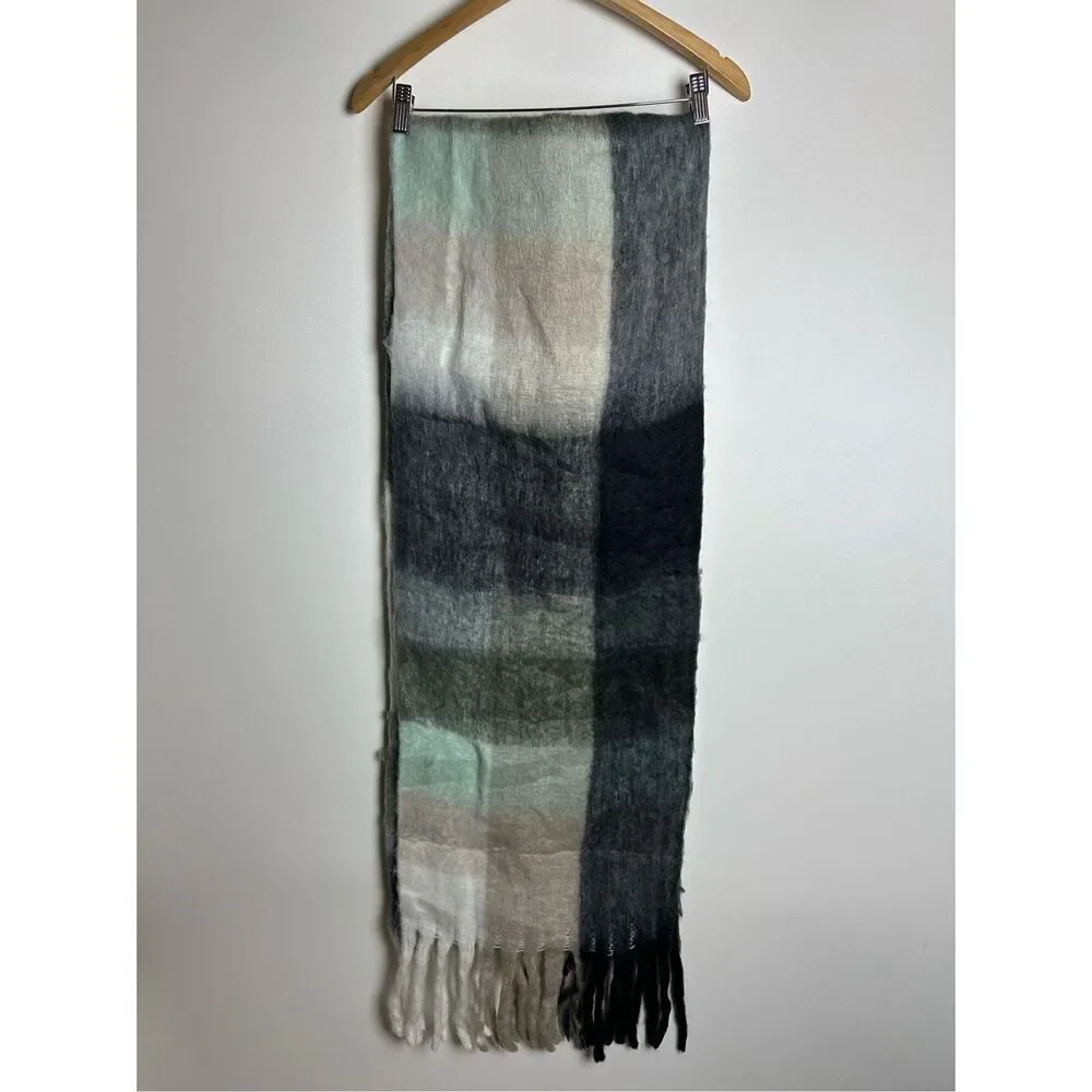 Mint green and black oversized scarf